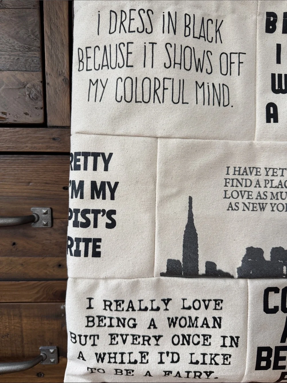 Pamela Barsky Patchwork Canvas Tote Bag Funny Quotes Eco Market Shoulder Bag